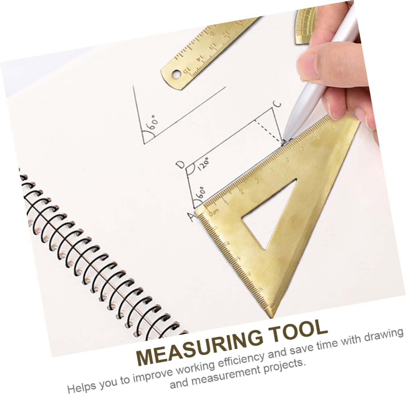 1set Triangle Ruler Brass Measurement Tool with Protractor for Drawing and Precision Measurement Lightweight and Portable for Architects Students and Engineers - Image 4