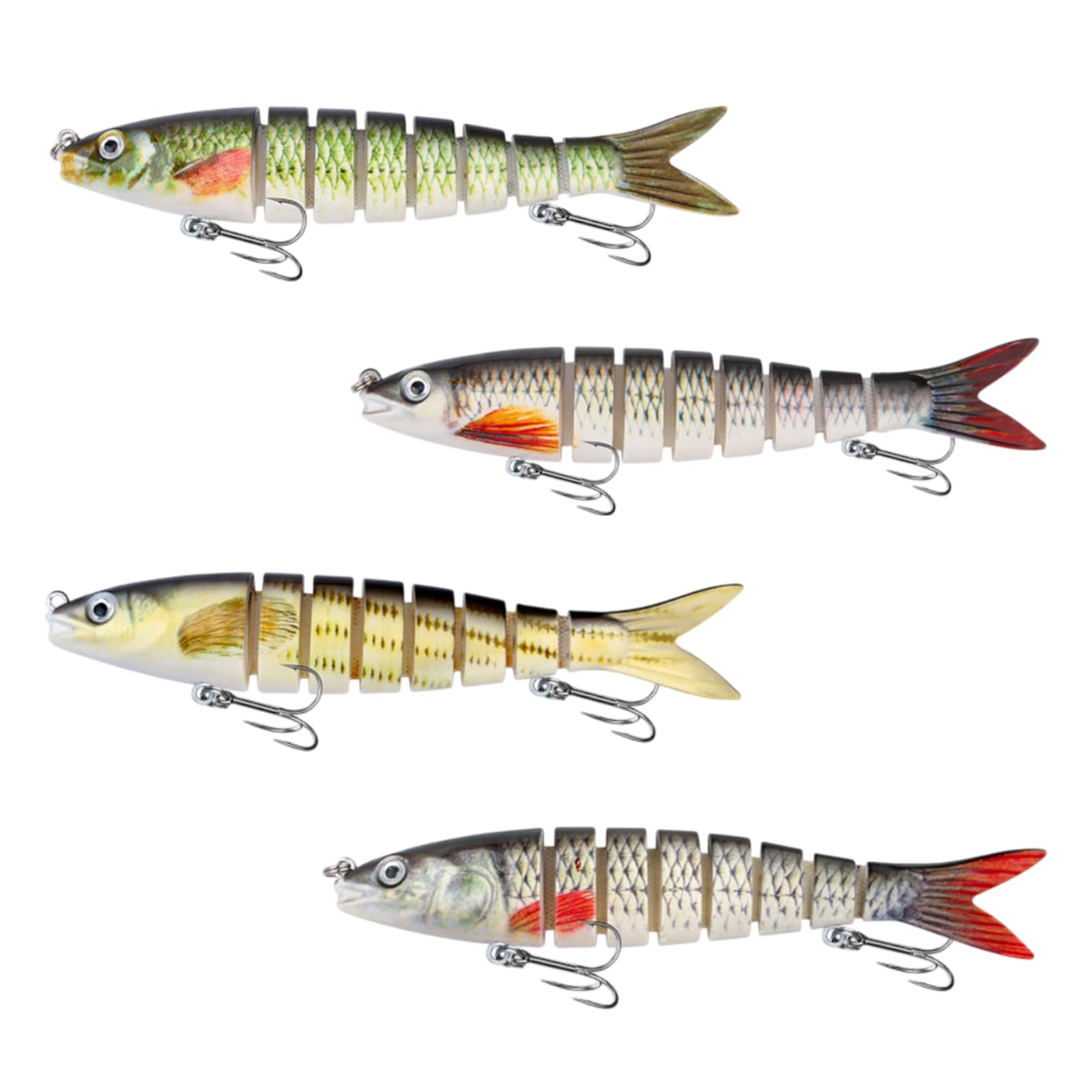 4 Pcs Multi Jointed Fishing Lures, Lifelike Segmented Lures with Treble Hooks for Pike Perch, Slow Sinking Swimbaits for Freshwater Saltwater