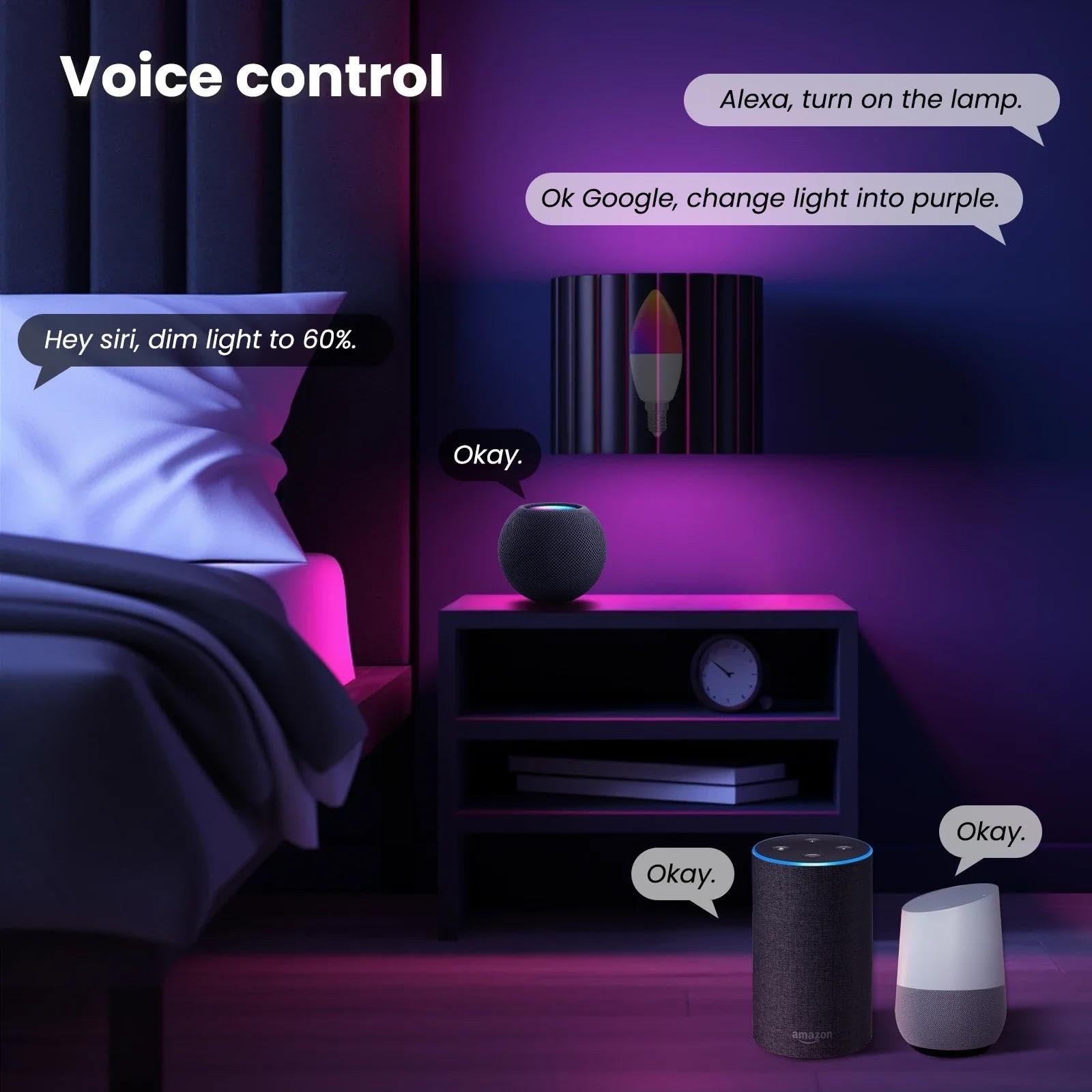 Lampadina Intelligente Tuya WiFi Dimmerabile LED 16 Milioni di Colori RGB Lampada A Candela E14 Controllo Vocale Alexa Google Home,4pcs