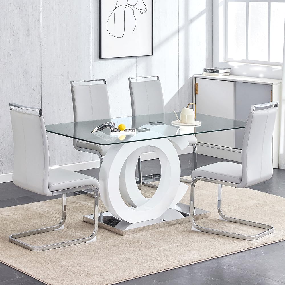Amazon.com - MUUOKY 63'' Dining Table Set for 4, Modern Glass Dining ...