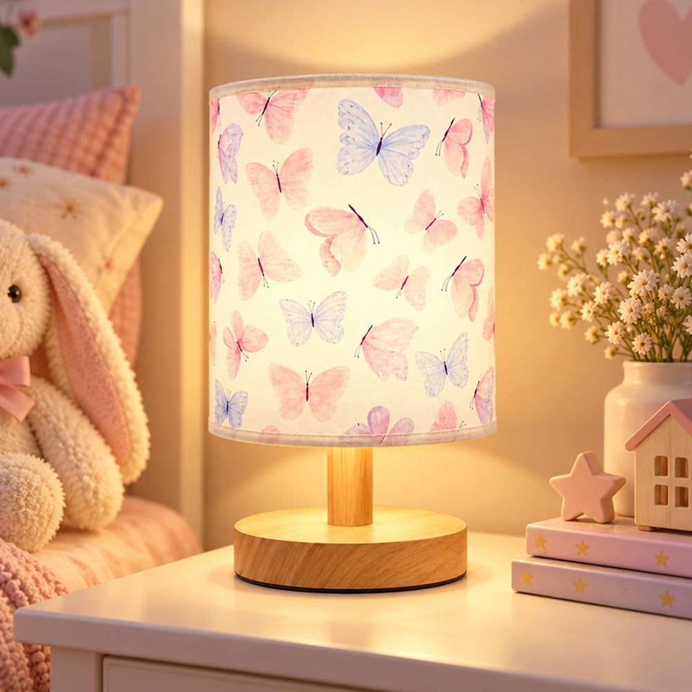 HOVCEH Butterfly Kids Table Lamp, Kids Bedside Lamp, Dimmable Bedside Lamp