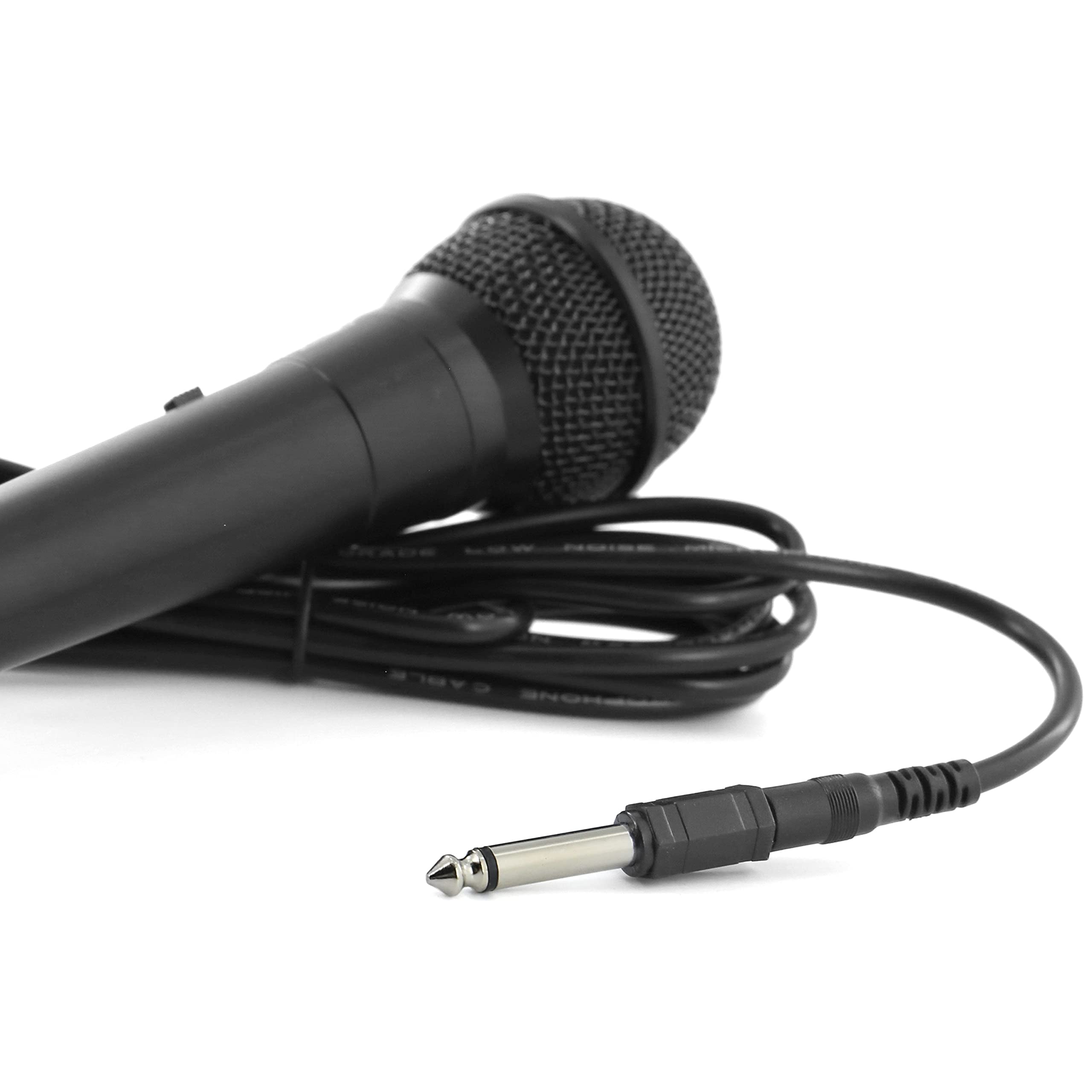 BoomtoneDJ Microphone PC Mini Jack 3.5mm Adaptateur 6.35mm Noir, Interrupteur Marche/Arrêt, 600 Ohms, Dynamique Cardioïde pour Karaoke et Chant sur Ordinateur - Câble 3m