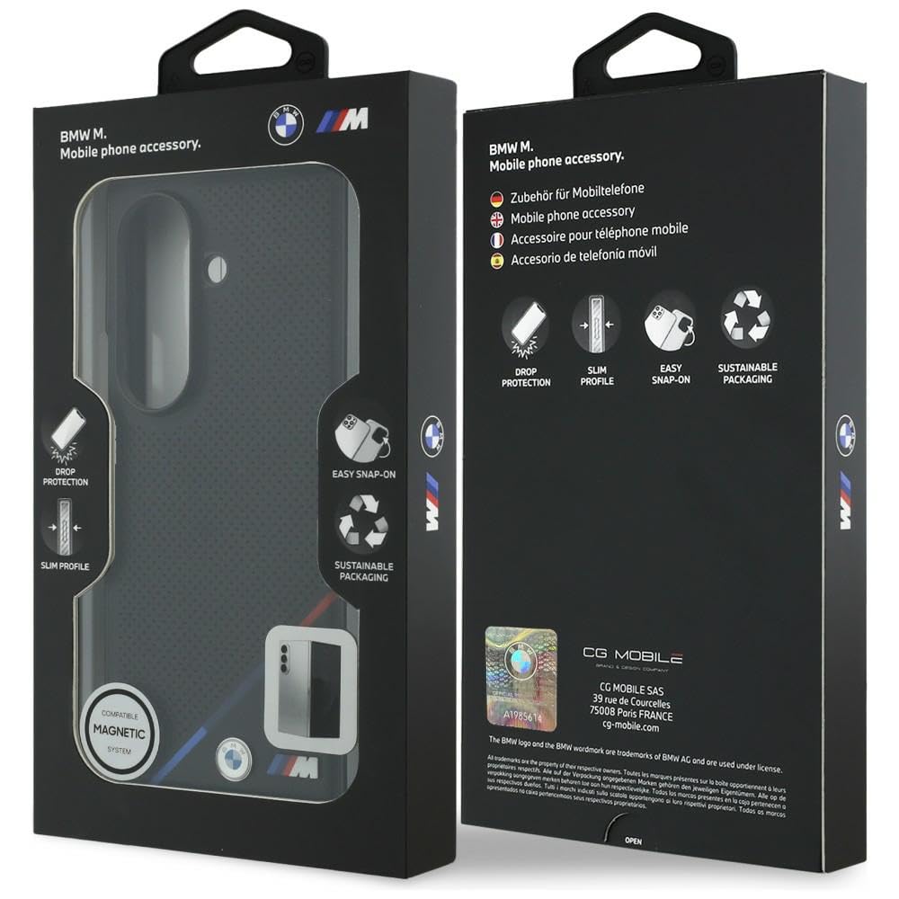 CG MOBILE BMW M Pelle Perforata Strisce Tricolore Loghi Metallo Compatibile con MagSafe Custodia per Samsung Galaxy Z Fold8 Ultra (Nero)