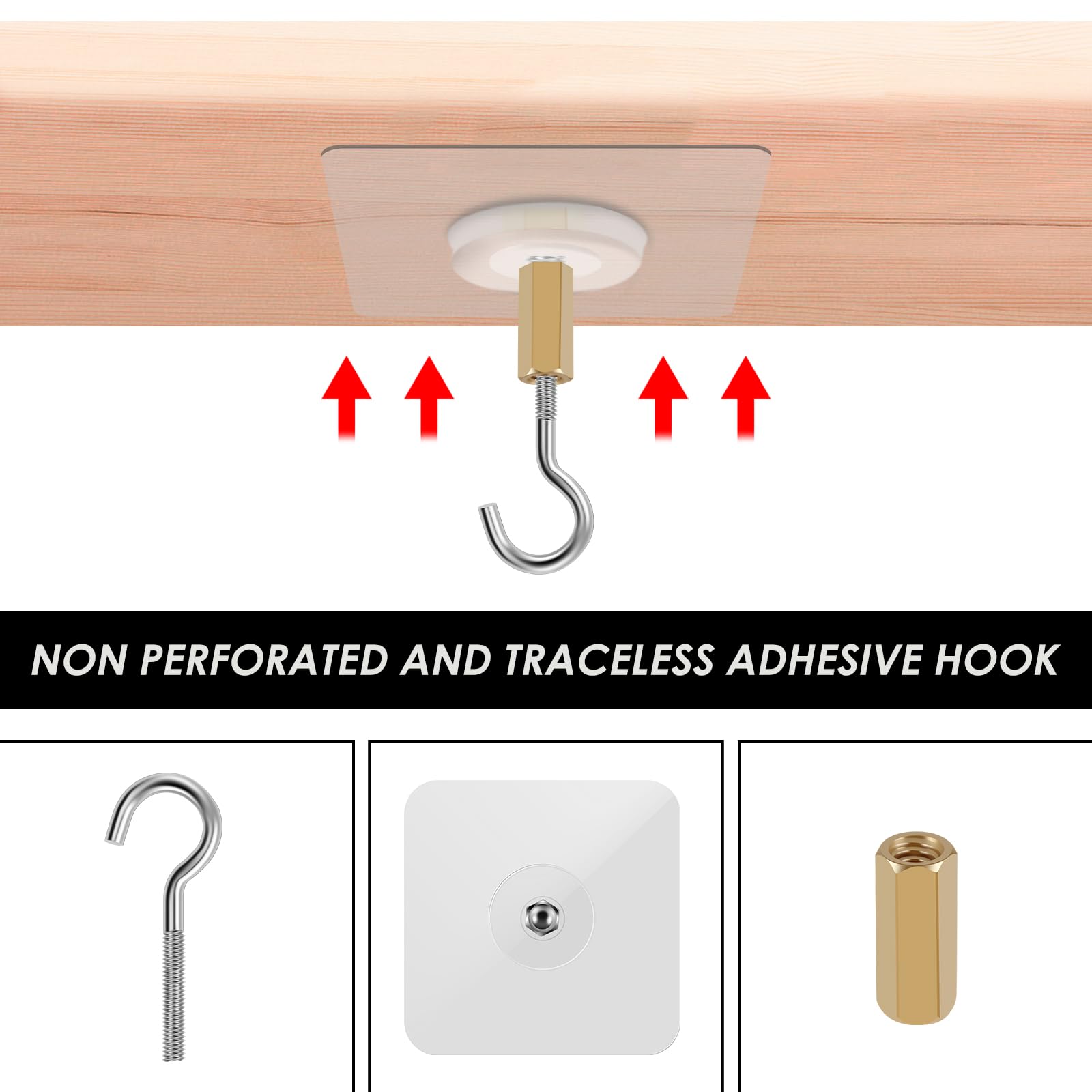 Ganci adesivi da soffitto, 2 ganci da soffitto, ganci da soffitto, ganci da soffitto, ganci da soffitto senza trapano, ganci da soffitto per luci, campanelli a vento, lanterne, decorazione per