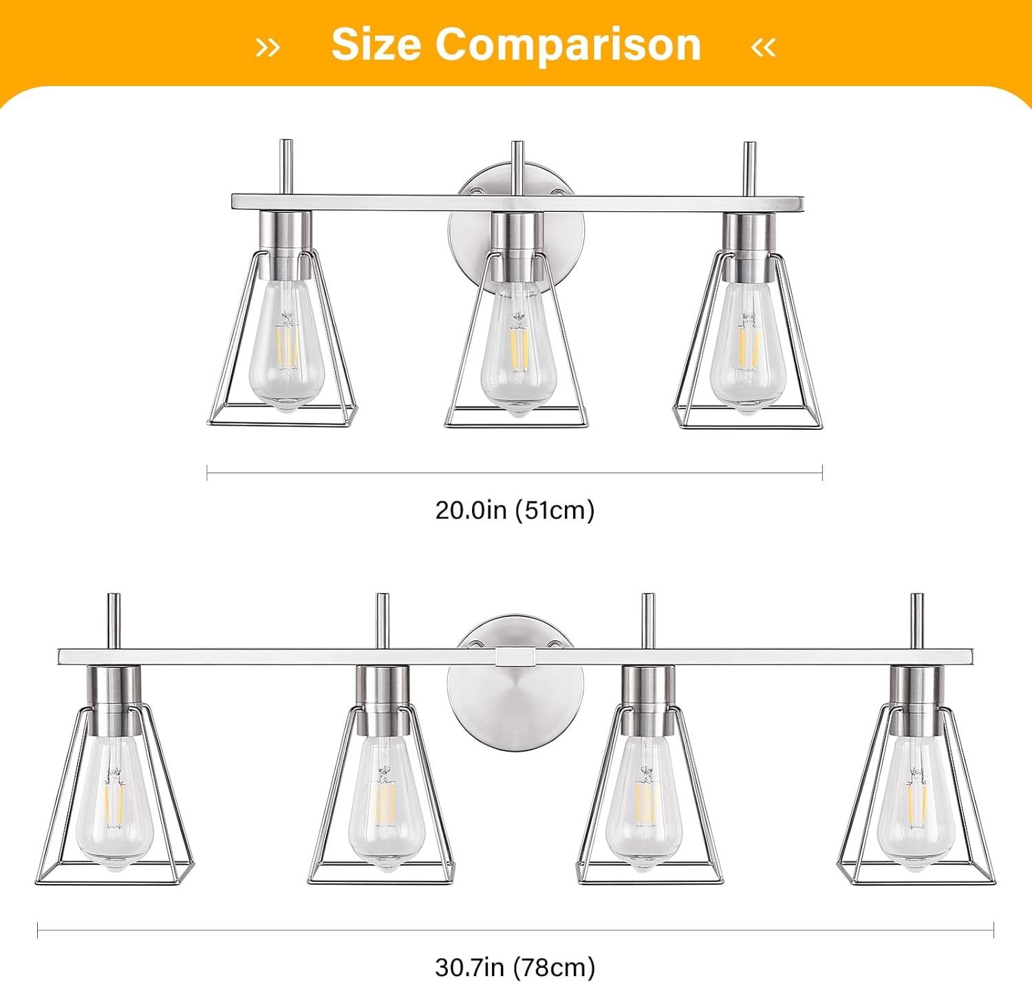 FonmYim Farmhouse Bathroom Vanity Light Fixtures Over Mirror, Brushed Nickel 4-Light Wall Sconce with Metal Cage, E26 Socket (Bulbs Not Included)