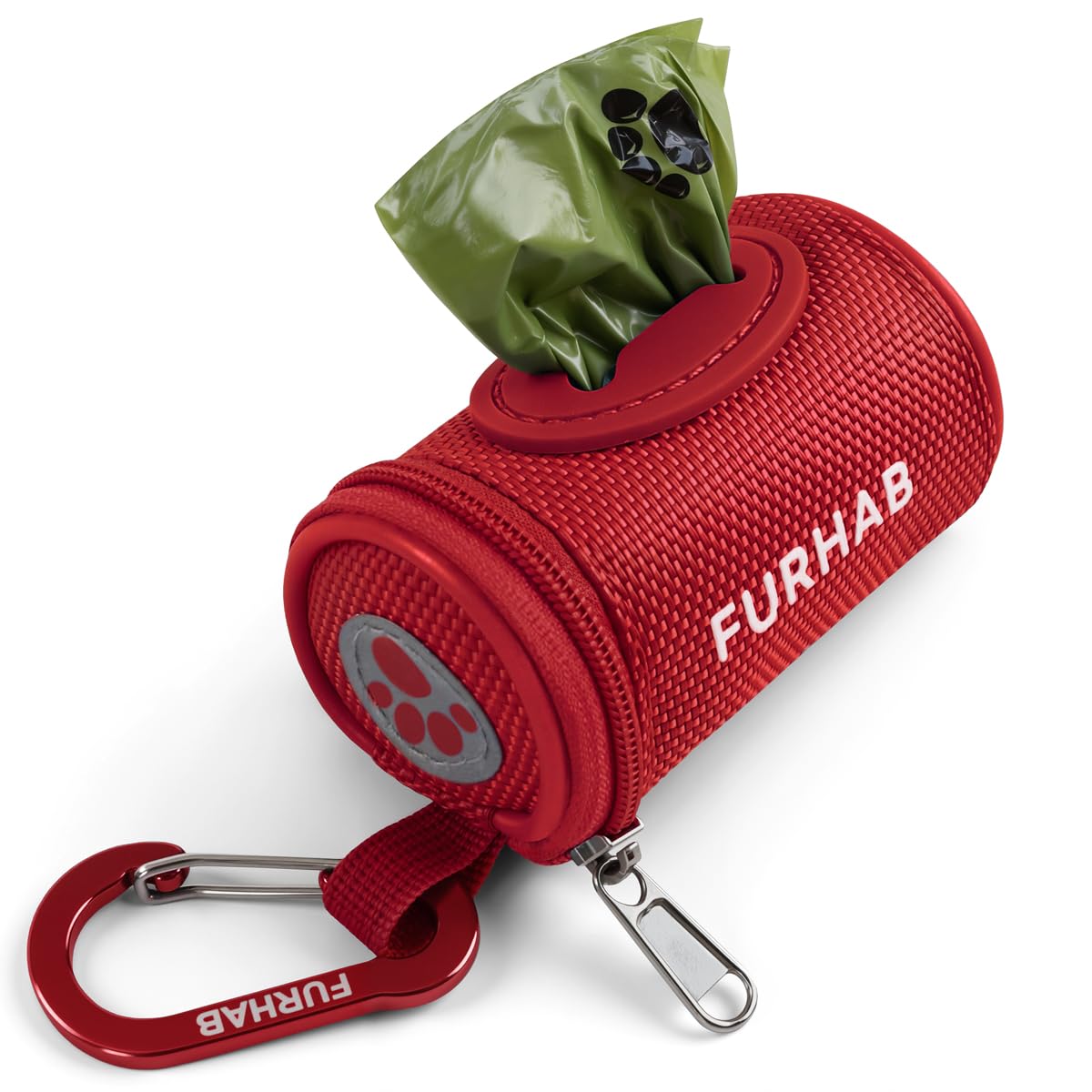 FURHAB Dog Poop Bag Holder for Leash with Carabiner Clip Soft Fabric