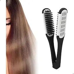 Escova Auxiliar de Chapinha, Termoativa para Progressiva, Prancha Profissional com Cerdas Naturais de Javali e Mola Metálica Resistente, Preta/Branca, Resistente