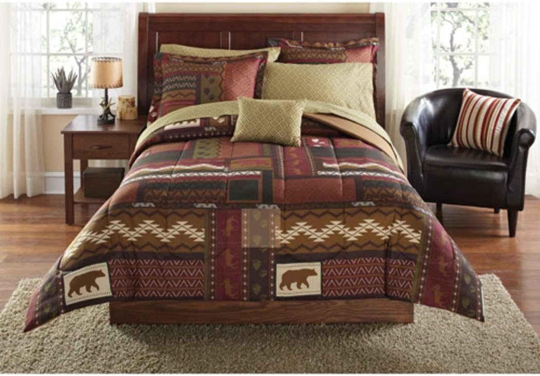 Southwest Cabin Bear Queen Comforter Set (8 Piece Bed In A Bag)