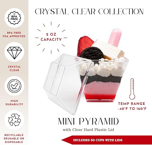 Miniatura 3 de CMJJ - Vasos de plástico para postres de 50 unidades de 2 onzas con tapas de grado profesional reciclables desechables para fiestas y mini