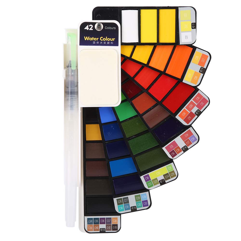 Peinture Aquarelle Solide En Éventail Pliable Portable 18 Couleurs Pigment + Pinceau à Eau