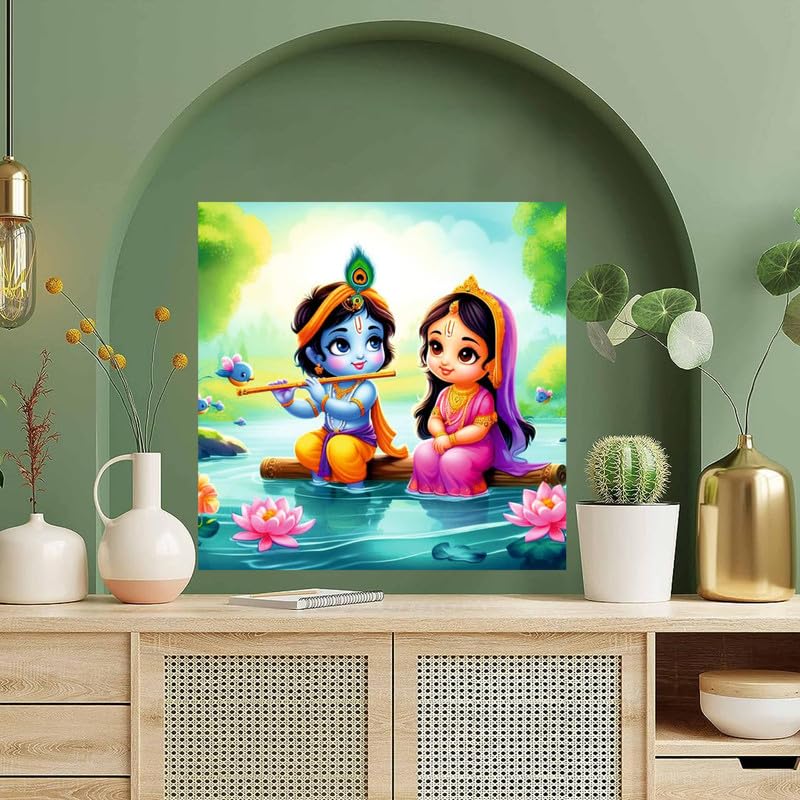 Image of British Terminal Cute little Bal Gopal Baby God Krishna| Kanha Ji | Laddu Lord Makhan Chor Painting Religious Poster for Pregnant Women for wall (matt thin vinyl,sticker,multicolor,unframed)| bj423