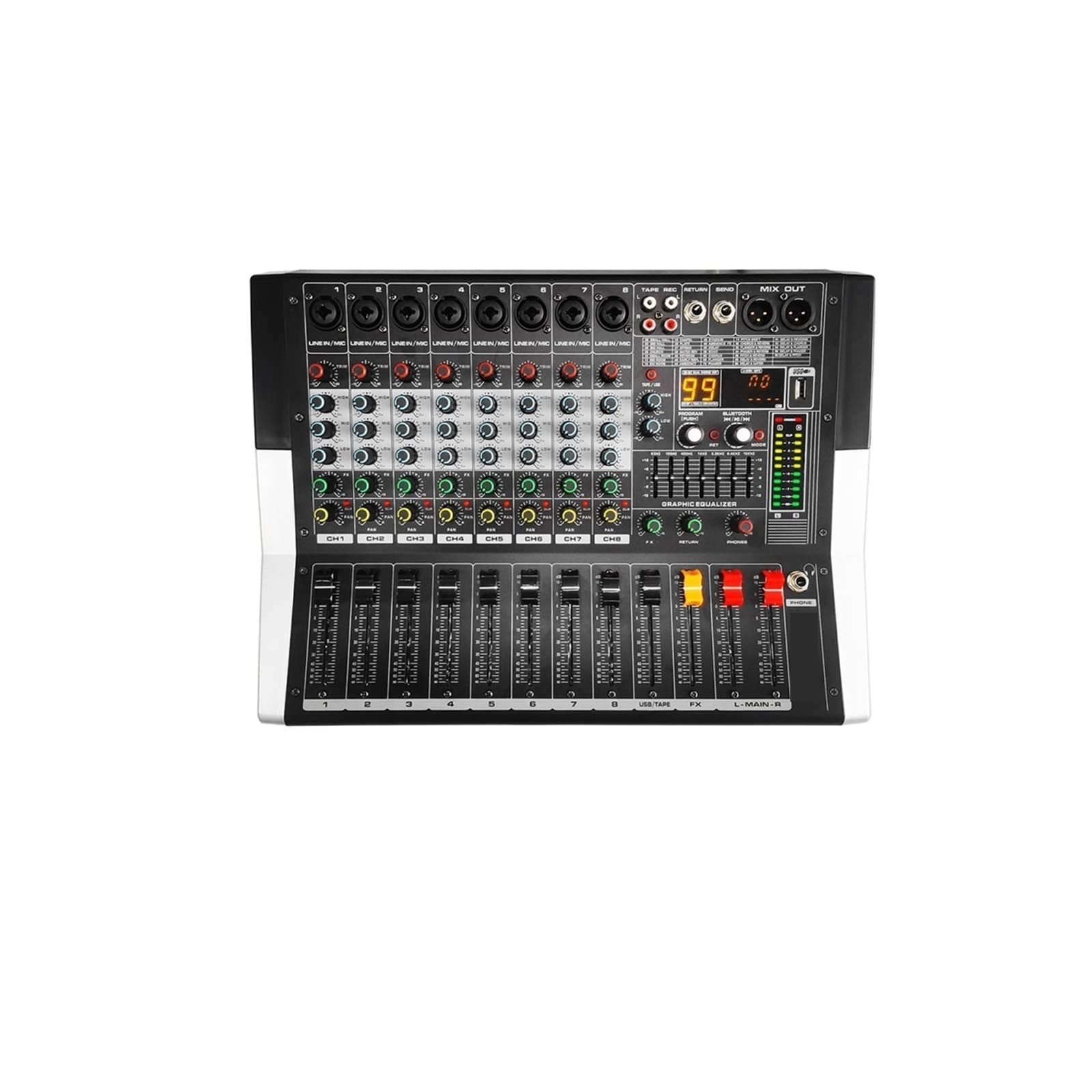 Mixer per DJ, Mixer Professionale a 8 canali Potente Mixer di equalizzazione a 7 Bande con Interruttore USB for Stage KTV