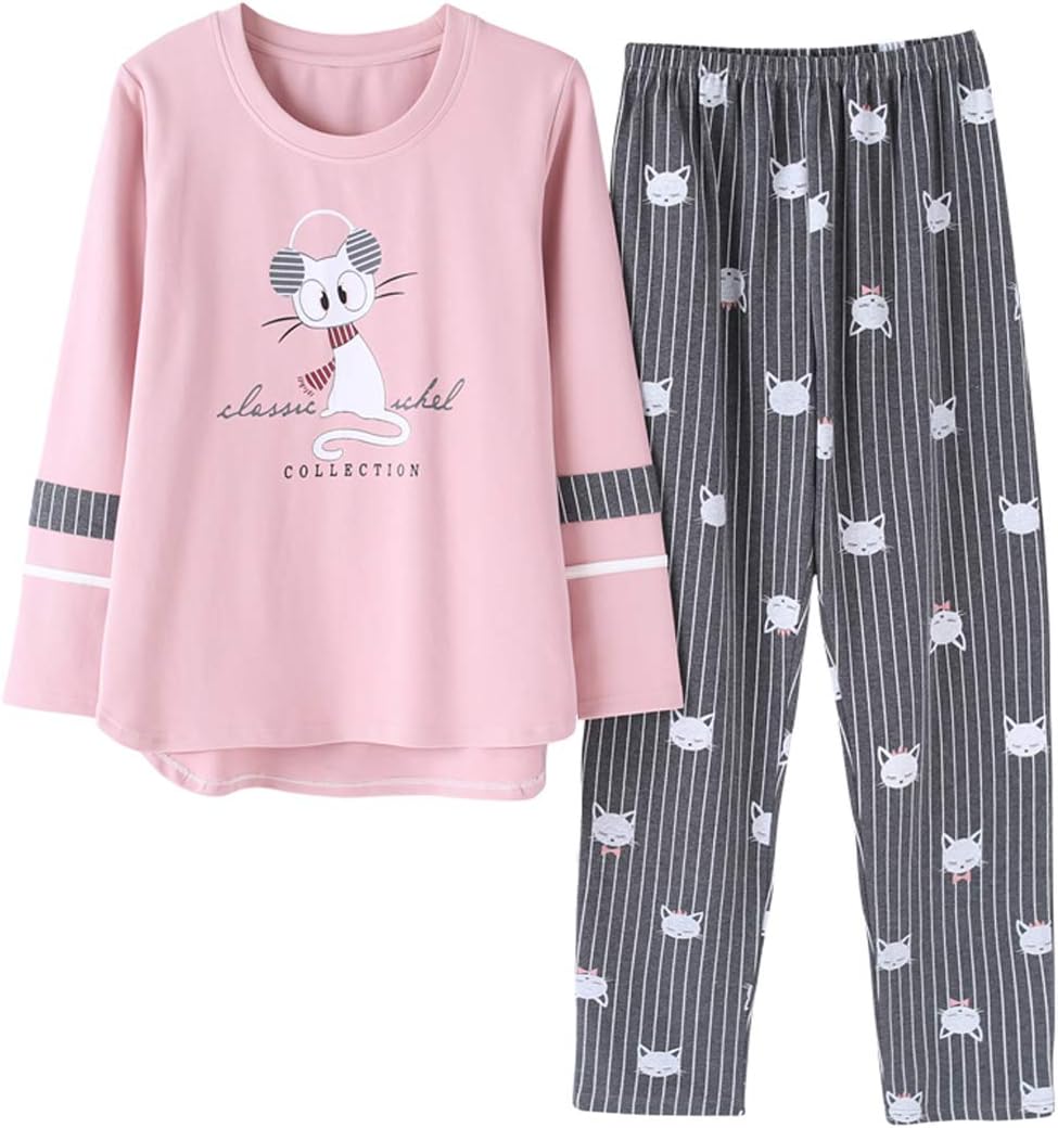 Vopmocld Big Girls Cute Cats Pajama Sets 2PCS Lovely Cotton Winter Sleepwear Nighty Loungewear
