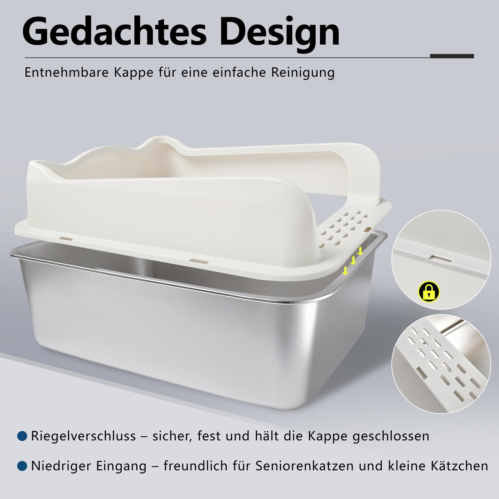 Katzenklo,Großes Katzentoilette 50 * 35 * 25 cm Niemals Gerüche, Rostfrei, Antihaft Glatte Oberfläche, Edelstahl Katzenklo Fassungsvermögen für Leichtere Reinigung (50 * 35 * 25 cm)