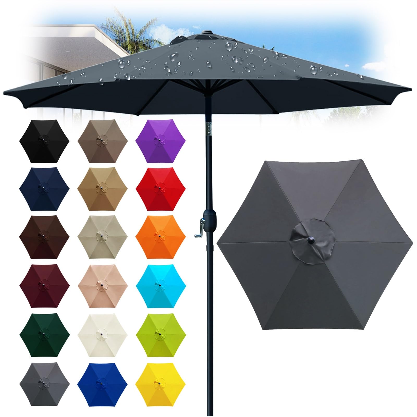6 Ribs Outdoor Umbrella Canopy Replacement - Replacement Parasol Fabric Cover - 6.6/8.2/8.9/9.8ft Umbrella Cloth - Not umbrella frame - for Garden, Patio, Yard, Beach, Market(Grey,6 ribs: 2.7m/8.9ft)