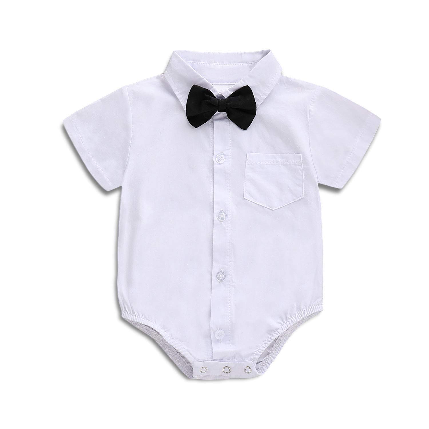 SOBOWO White Toddler Button Up Shirt Baby Boys Dress Shirt Onsie Infant Short Sleeve Button Down One-Piece Romper Formal Wedding Gentleman Outfits 0-24M(18-24 Months, White)