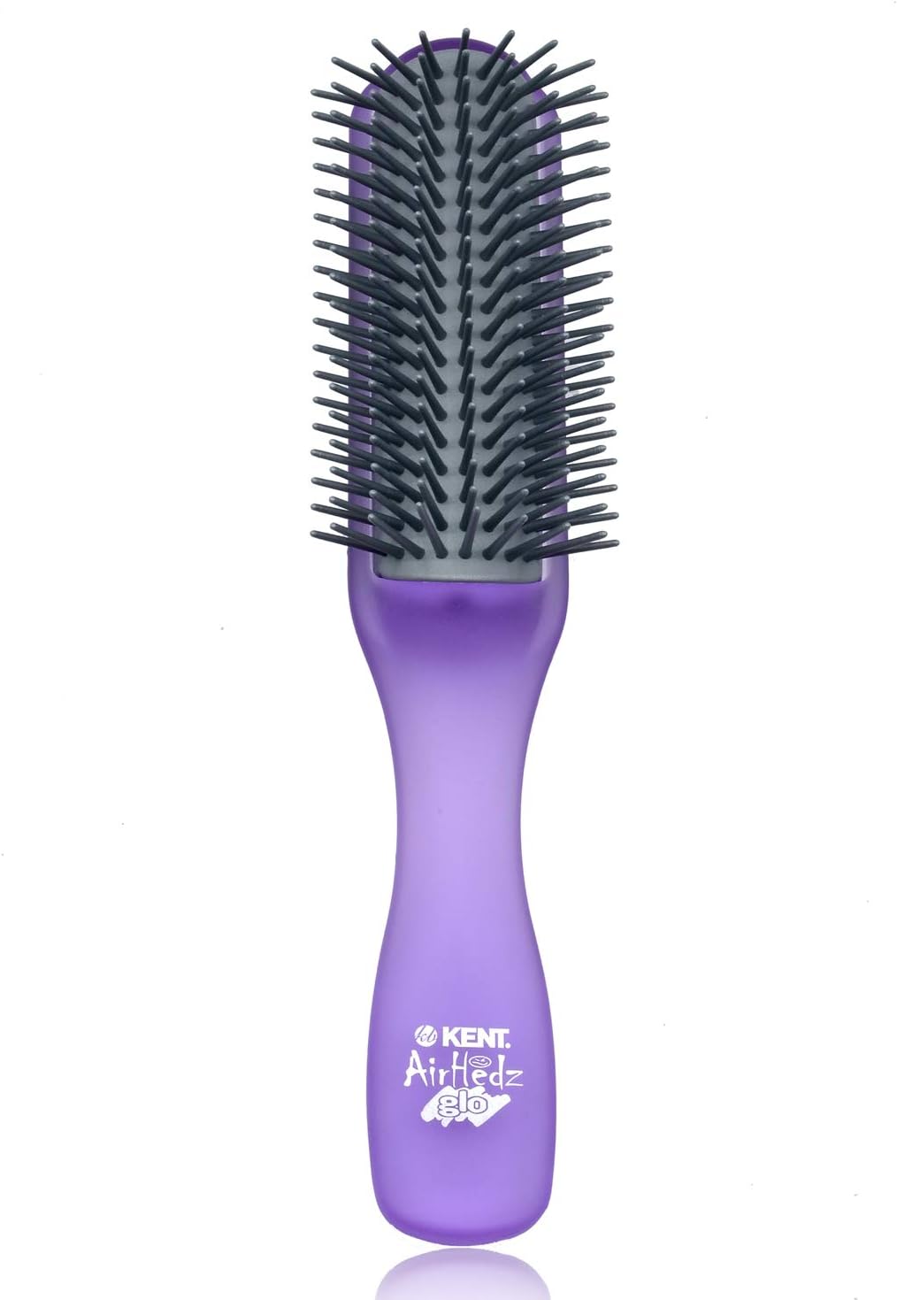 KentAHGLO01 Airhedz Glo Purple Half Round Narrow Detangling Hair Brush - 9 Row Ionic Anti Static Non Scratch Long Nylon Bristle Great for Detangling and Smoothing Medium to Long Length Hair