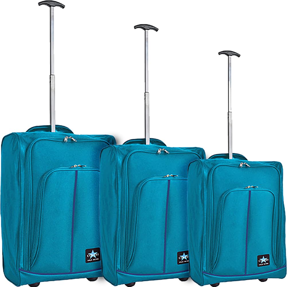 Set 3 Valigie Morbide Resistenti, Bagaglio a Mano con Rivestimento Morbido e Maniglia Telescopica, Valigia Trolley Resistente da Viaggio Morbida con Ruote Coveri Viale Morin (Azzurro)