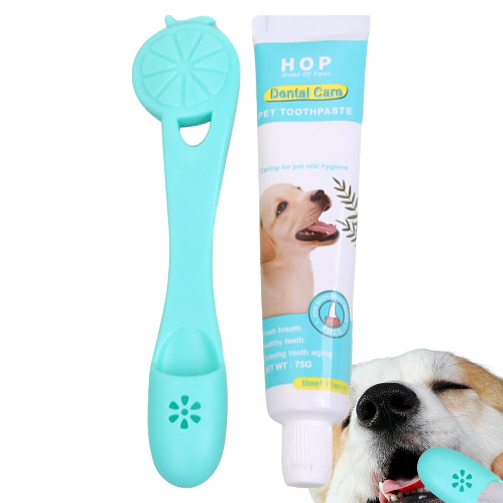 Juego de cepillos de dientes para perros - Limpieza de dientes de perro Extracto de carne natural eficaz - Pasta de dientes - Perros para dedos - Cepillo de dientes para gatos, cachorros
