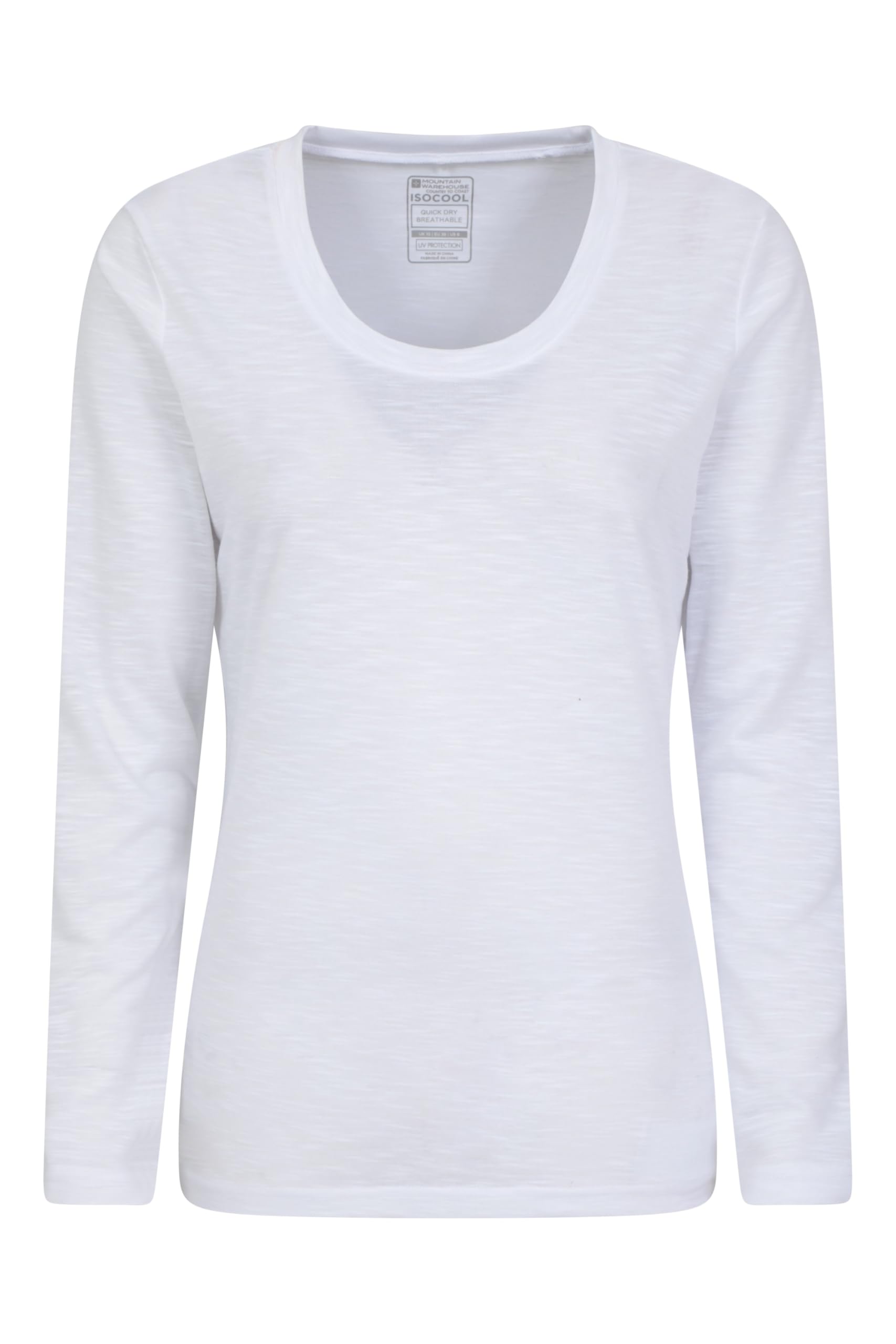 Mountain Warehouse Women's White Agra Long-Sleeve Slub Top - Moisture Wicking, Breathable & Quick Drying Lightweight Tee Shirt - Spring Summer Holiday & Outdoors Size 24