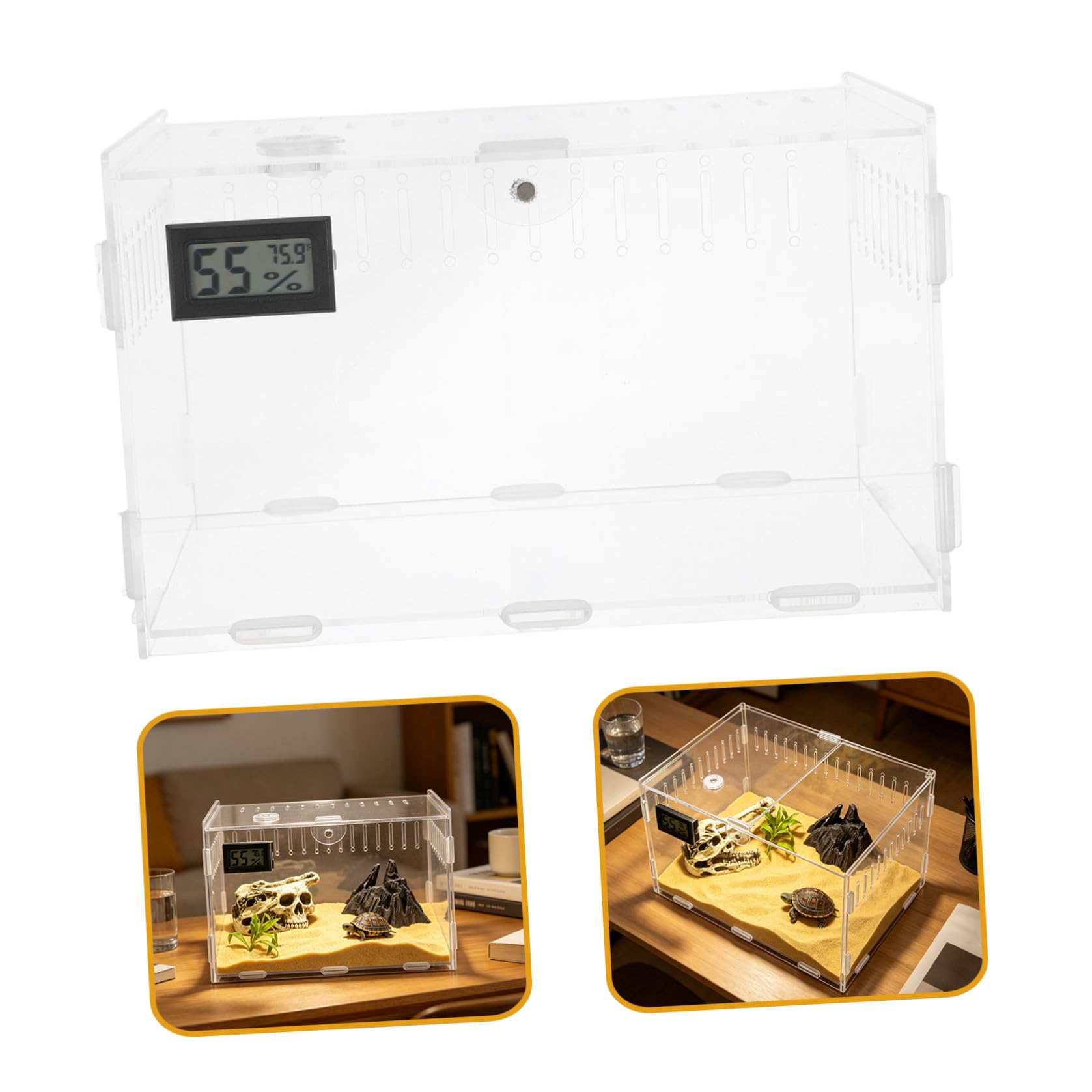 Generico Terrario per Monitoraggio Termometro per Igrometro in di e Acrilico 360° Trasparente con in, Ventilazione e Base Rimovibile Rettili per Allevatori