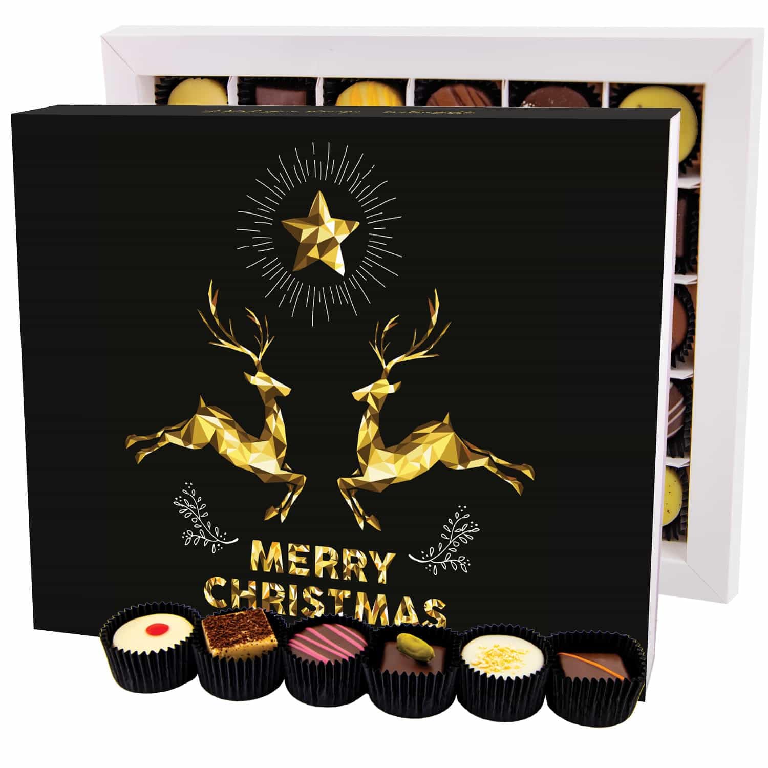 Hallingers Genuss Manufaktur Pralinen Weihnachts-Geschenk - ohne Alkohol, handmade aus Confiserie-Edelkakao in wertiger XXL-Geschenkbox "Merry Christmas...", Weihnachten für Frauen Männer