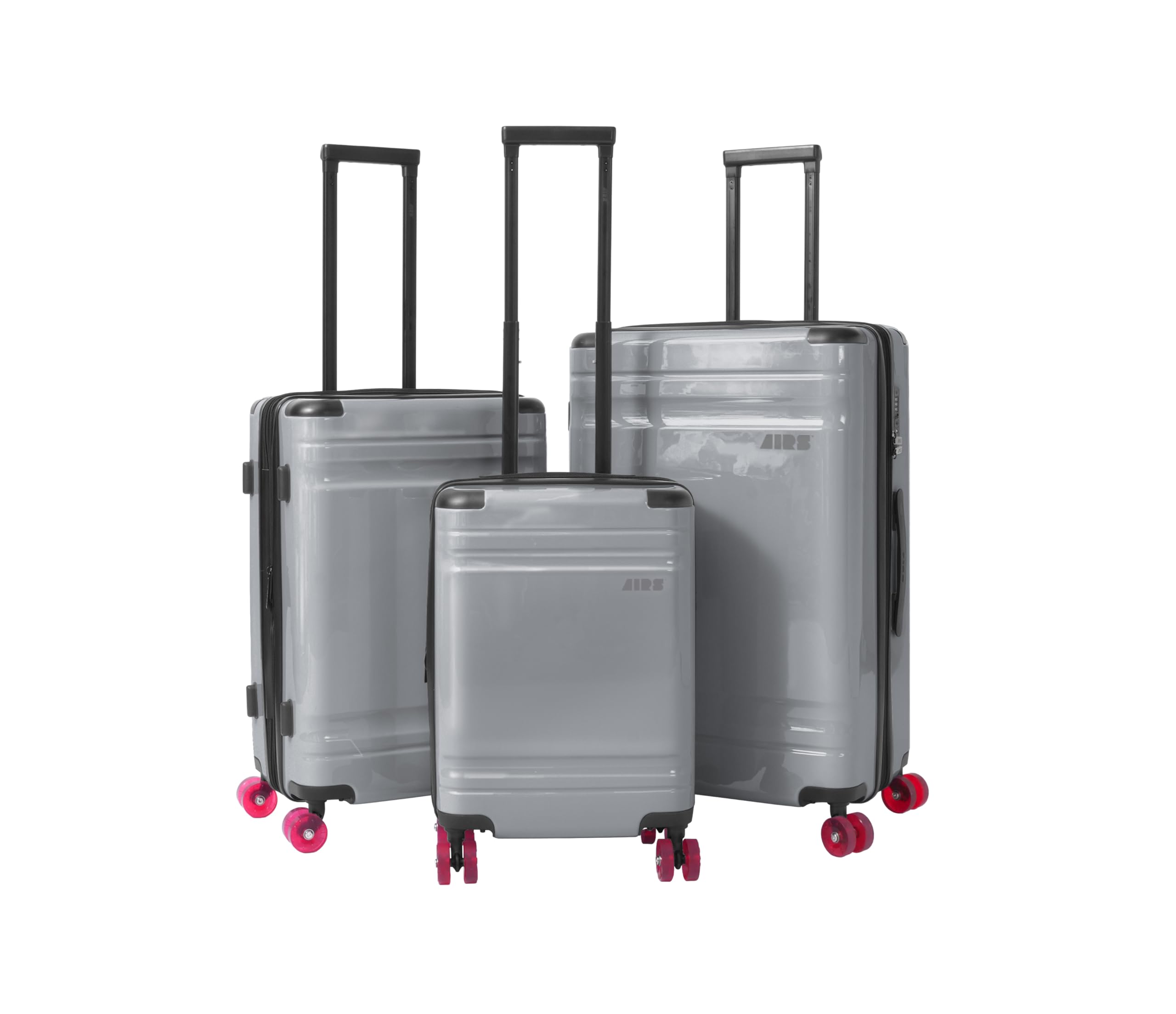 AIRS Expandable Hardsided Luggage with Red Ultra Silent 360 Spinner Wheels, Premium Interior, Protective Corner Guards (Chic Silver, 3 Piece Set)