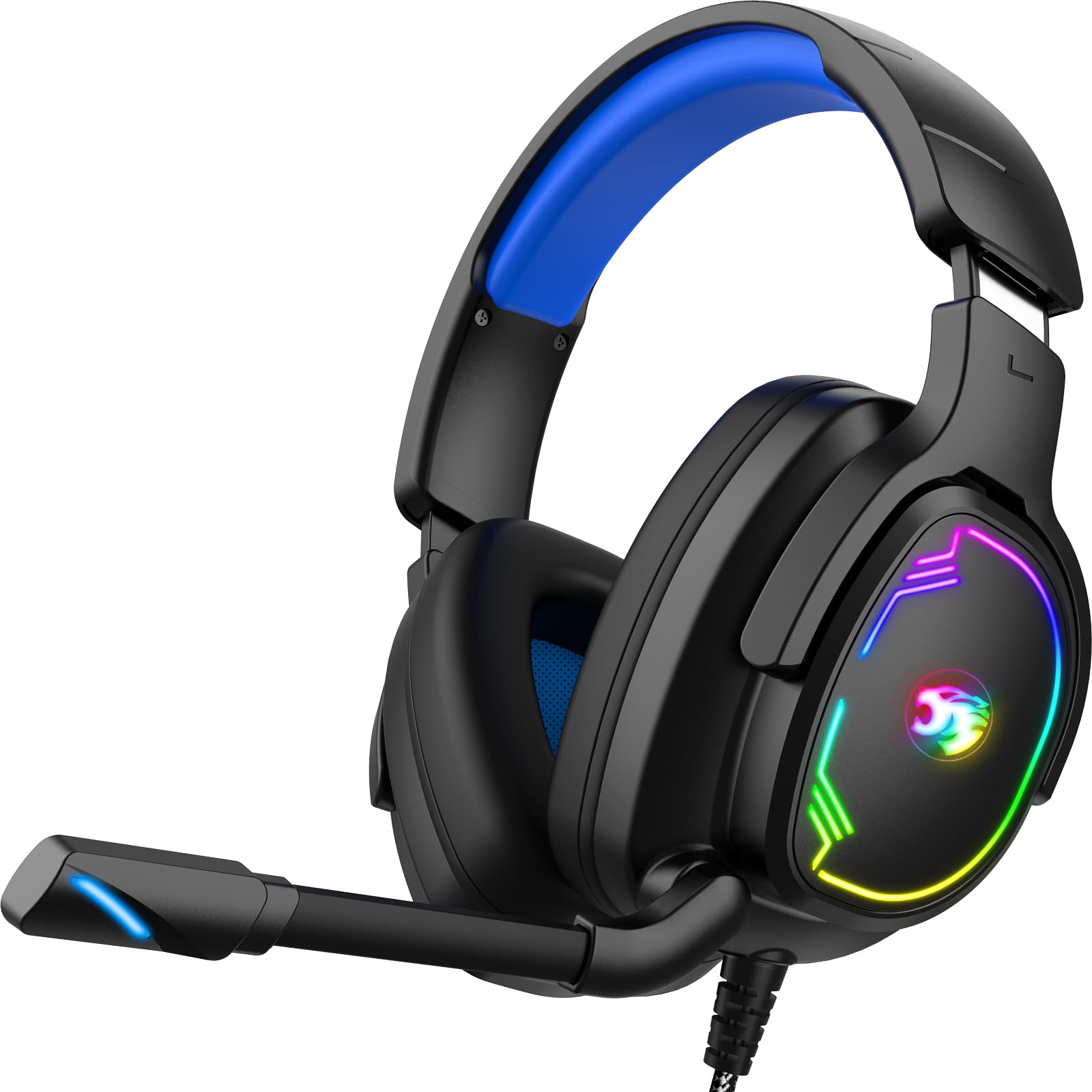 Jimonyer Gaming Headset for PS5 PS4 Xbox Series X|S PC Switch (Blue) | 7.1 Surround Sound, Over Ear, Noise Canceling Mic, RGB