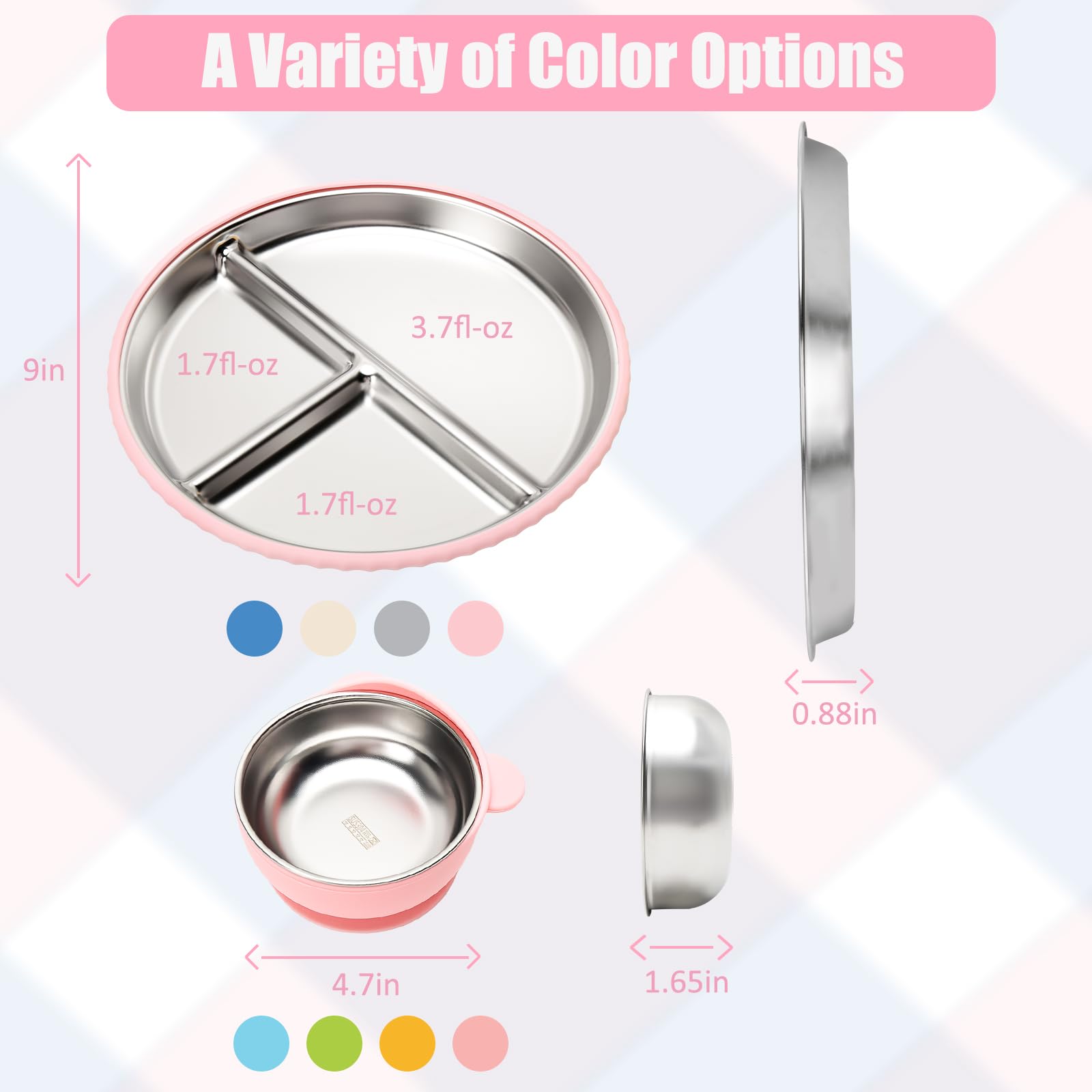 CLDY 4 Pack Stainless Steel Baby Plates and Bowls Sets, with 100% Silicone Suction Plate Base - Image 2
