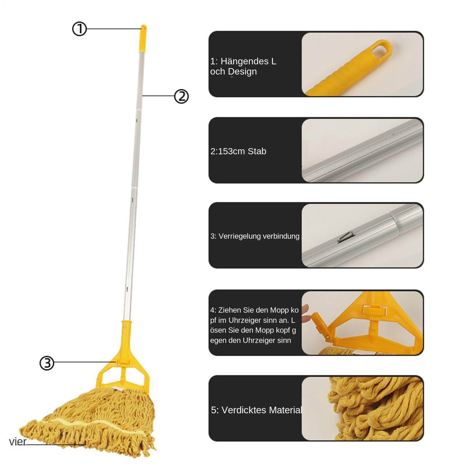 Fregona de tiras Mango de aluminio desmontable limpiador reutilizable | Fregona para Suelos de Madera Para Suelos De Madera, Limpieza De Polvo, Hogar, Baño, Cocina, Salón, Dormitorio,