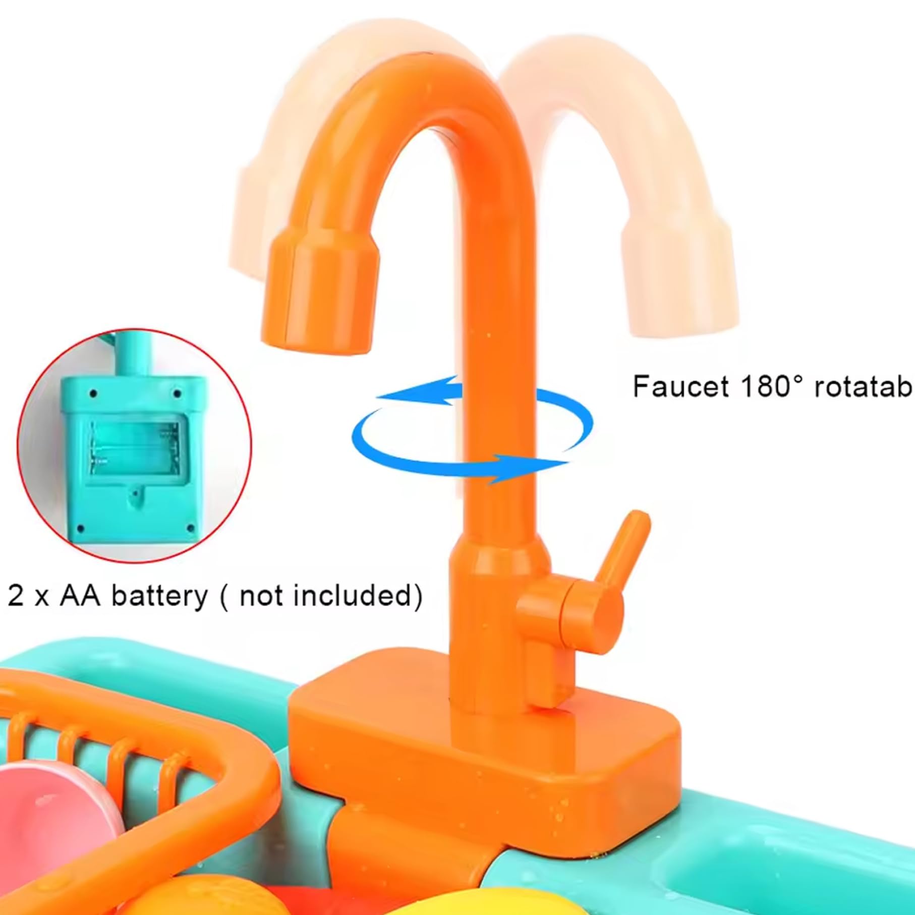 Grifo De Fregadero De Juguete Con Agua Corriente – Compatible Con La Mayoría De Cocinas De Juguete, Gira 180°, Funciona Con 2 Pilas AA, Color Azul