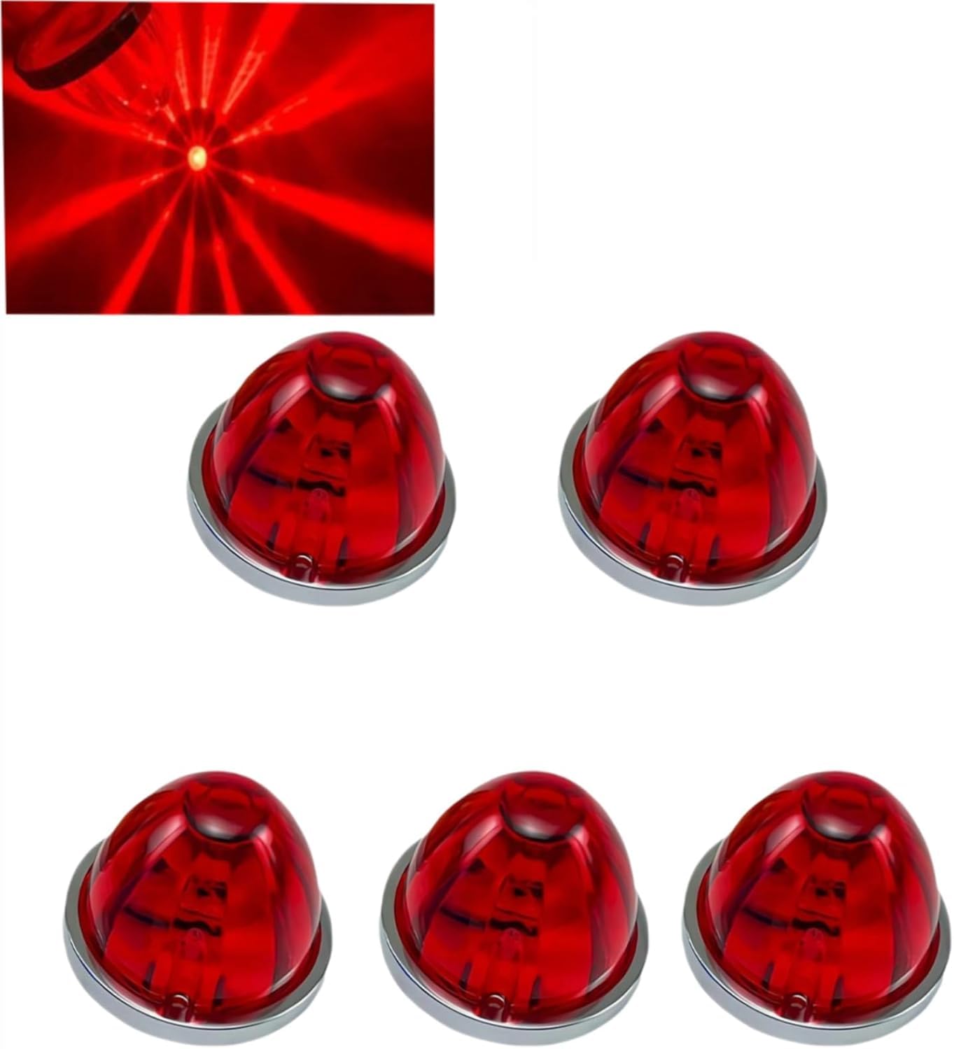 5PCS Watermelon Lights for Semi Truck,LED Light Indicator Side Marker Lamp,Trailer Side Marker Lights,Under Glow Wheel Light for Truck,Outline Water Melon Sides Markers for Motor with Bezel (Red)