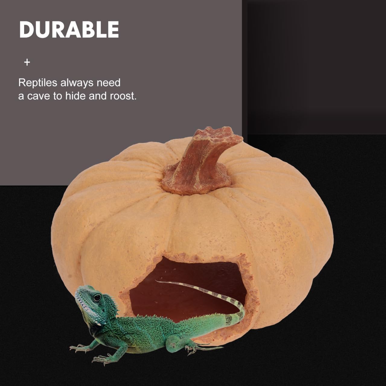 Pumpkin Reptile Hideout Cave Sturdy Resin Habitat Decor for Aquarium and Terrarium, Rainforest Scorpion and Gecko Shelter, Indoor Outdoor Pet Habitat Accessory