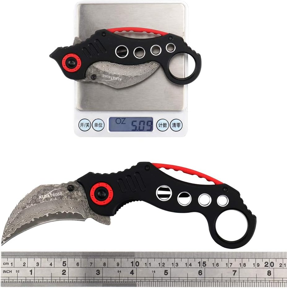 ALBATROSS EDC Cool Spring Assisted Folding Pocket Knives Tactical Sharp Raptor Claw Knife (Black/Damascus)