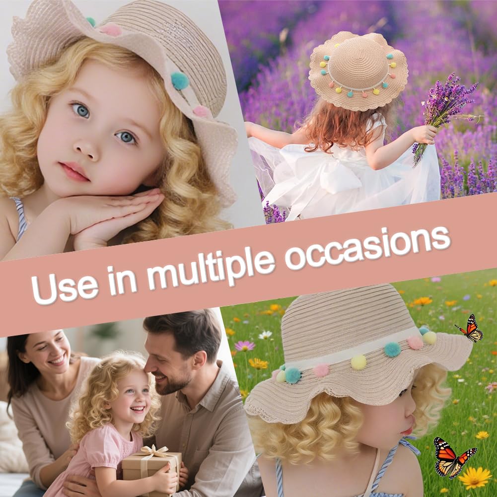 Cappello da Spiaggia Estivo e Mini di Borse Set,Cappello da Sole per Bambina,Cappello da Sole per Esterni per Ragazze per I Bambini Turismo Vacanze Spiaggia attività All'Aperto(Rosa)