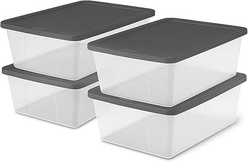 Vista 54 de Homz - Contenedores de plástico para almacenamiento, con tapas blancas, 6 cuartos de galón, transparentes, apilables Tapa azul,Tapa gris,Tapa blanca