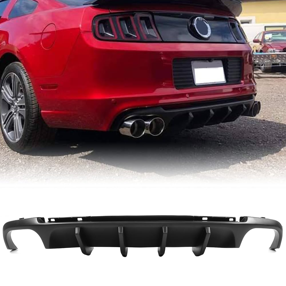 Rear Bumper Diffuser Lip, Compatible with 2013-2014 Ford Mustang, PP Unpainted Shelby V2 Style Rear Lower Lip Valance Splitter