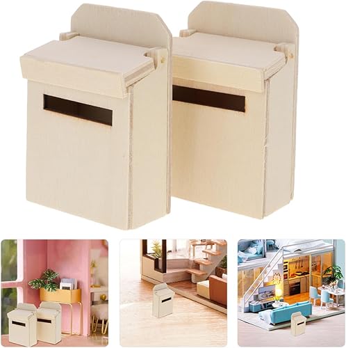 Miniatura 3 de Mini buzón – 6 piezas de madera casa de muñecas accesorios para casa de muñecas DIY micro paisaje decoración cosas mini buzón de madera muebles en