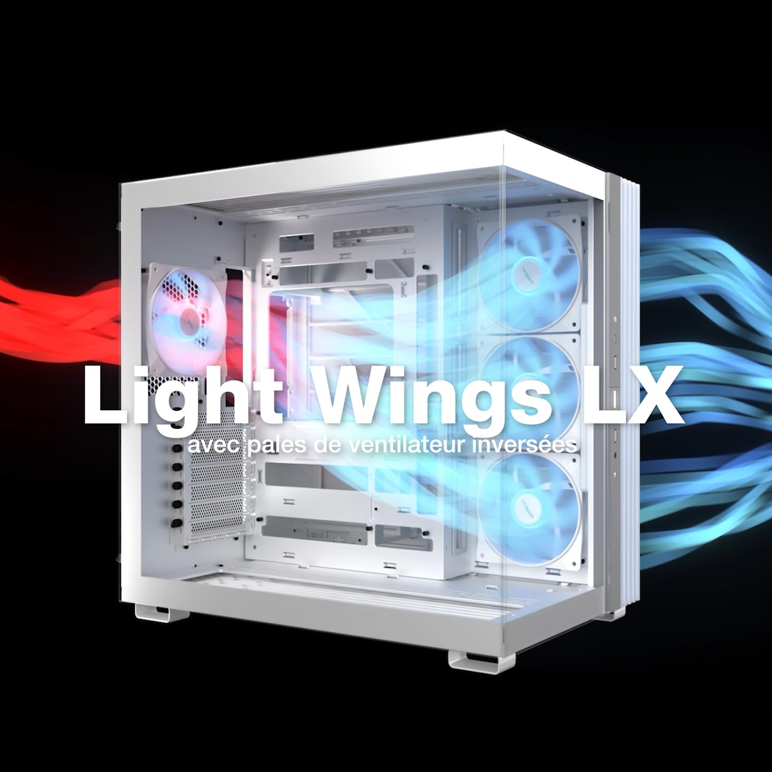 be quiet! Light Base 600 LX Black boîtier PC, Panneaux Avant et latéral entièrement vitrés, Éclairage Impressionnant, 4 Ventilateurs Light Wings LX 120 mm PWM, Inversée ou Horizontale