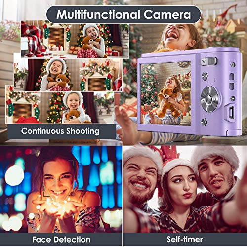 Digital Camera, FamBrow 2.7K Ultra HD 44 MP Vlogging Camera with 16X Digital Zoom,Point & Shoot Digital Camera with 2.88\" LCD Screen Compact Portable Mini Camera for Beginner,Teens, Kids (Purple)