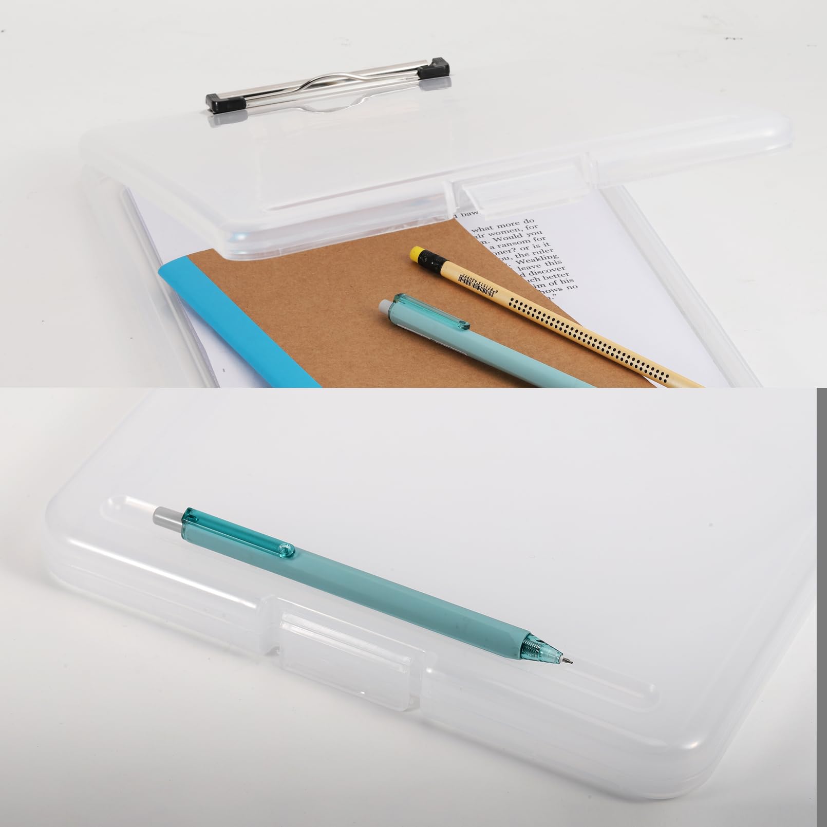 6 tavolette portablocco con contenitore, ad alta capacità, per infermieri, in plastica resistente, con clip a basso profilo, per ufficio, scuola, infermiere, 22 x 33 x 2 cm (trasparente, A4)