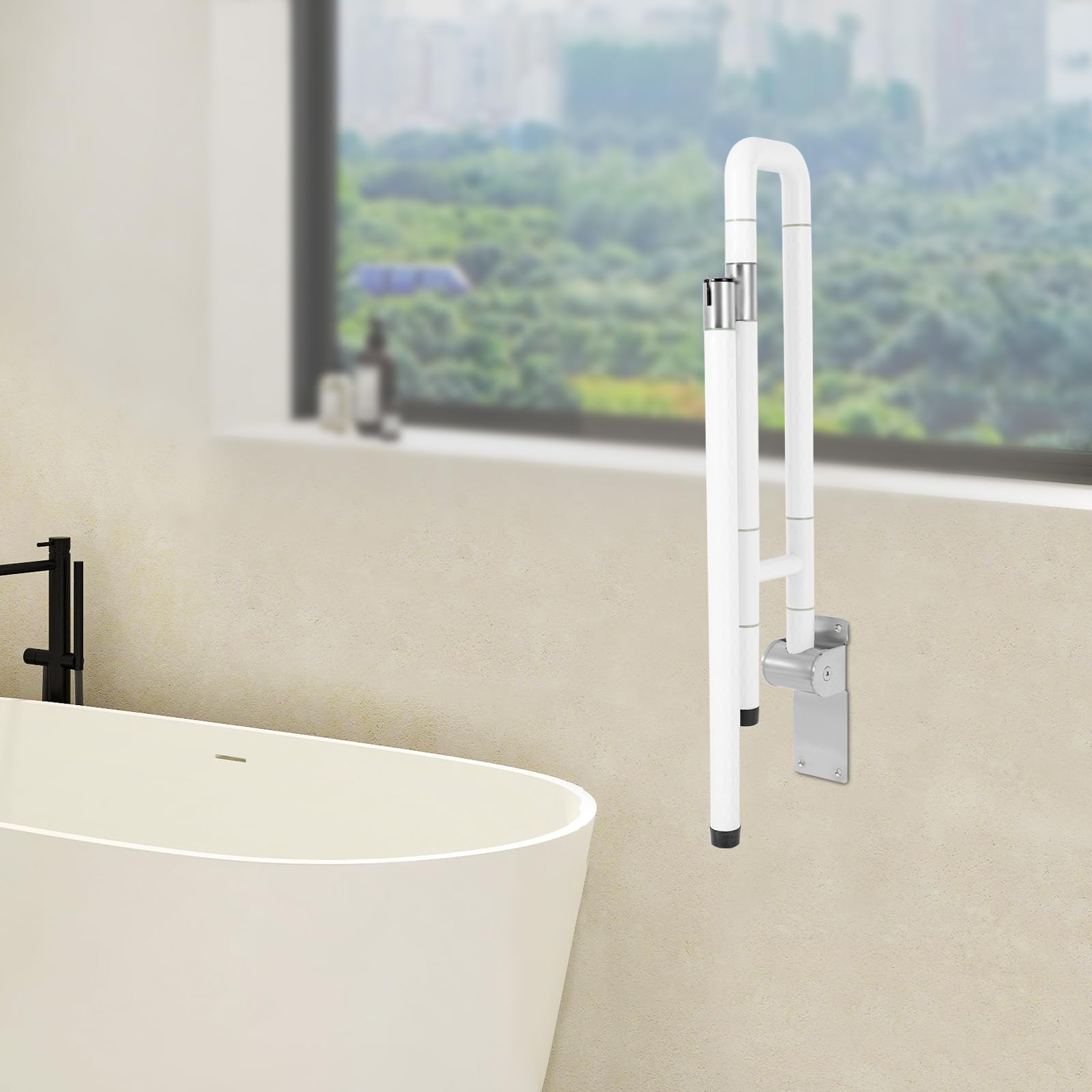 Asidero plegable para inodoro de acero inoxidable y ABS, antideslizante, con anillo luminoso, soporta 100 kg, asa de soporte de pared para baño, para personas mayores, embarazadas y discapacitados, 60