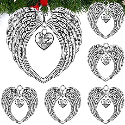 6 Pieces Angel Ornaments for Christmas Tree in Memory of Loved One Gifts Always in My Heart Metal Ornament Christmas Angel Wings Ornament Memorial Ornament Angel Ornaments for Christmas Tree Cover