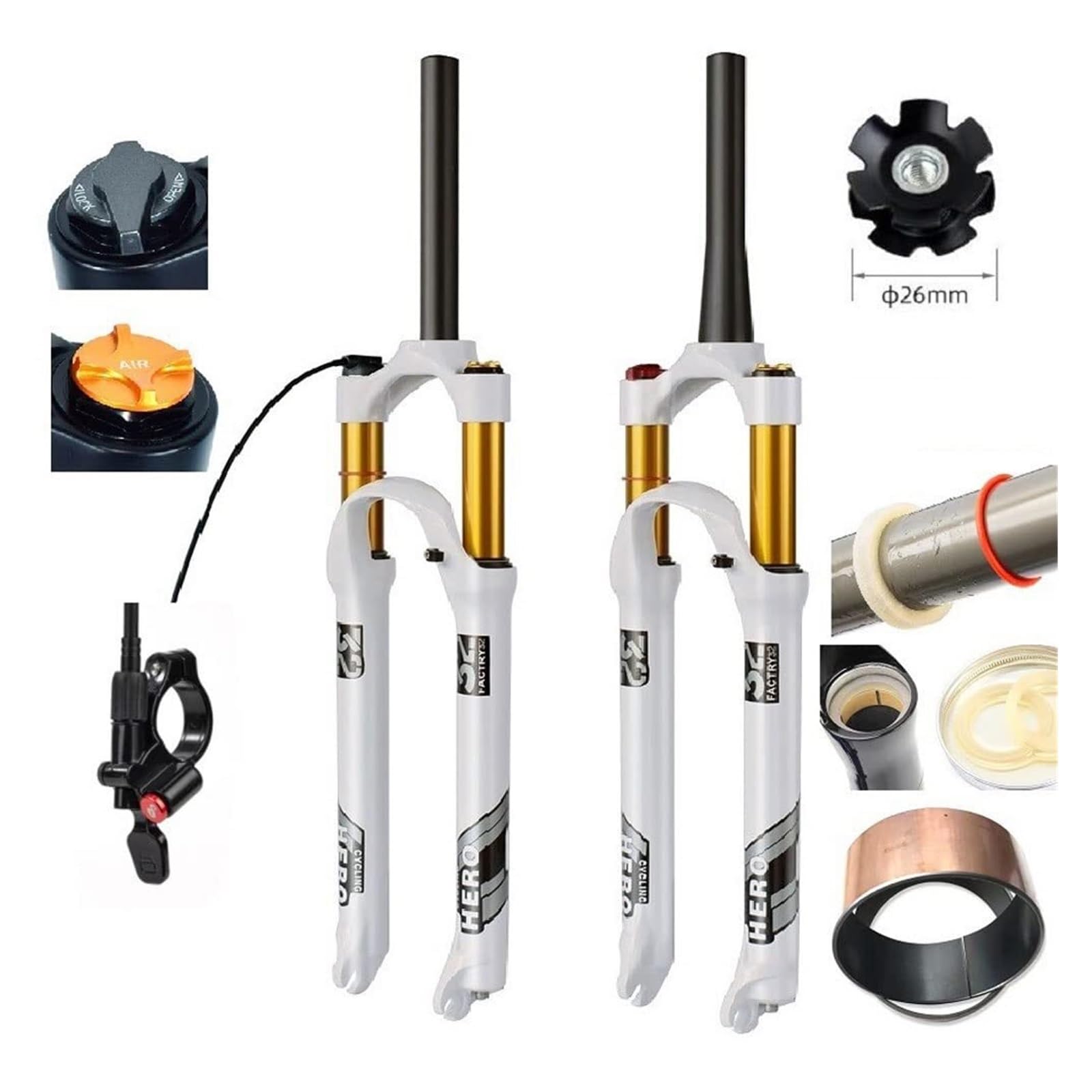 Rowery górskie widelec pneumatyczny 26 27,5 29 Zawieszenie podróż 120 mm 1 ~ 1/8'' proste rowery stożkowe przednie ręczne/zdalne blokady QR 9 mm