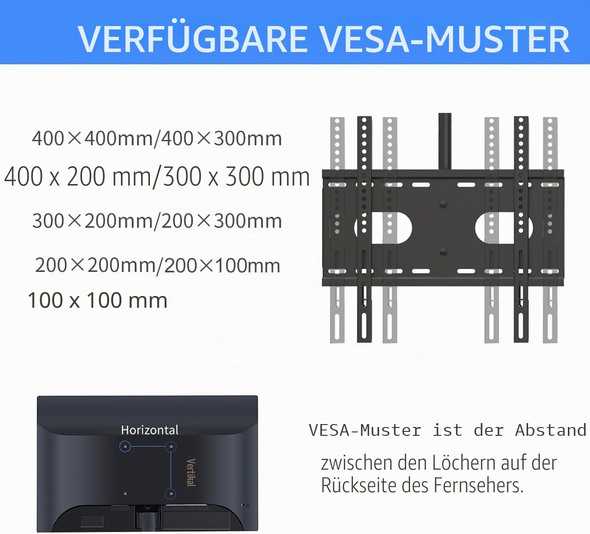 Suptek TV Deckenhalterung Für 26-55 Zoll LCD LED Plasma Flachbildschirme höhenverstellbar mit Neigungs und Schwenkbewegung MC4602