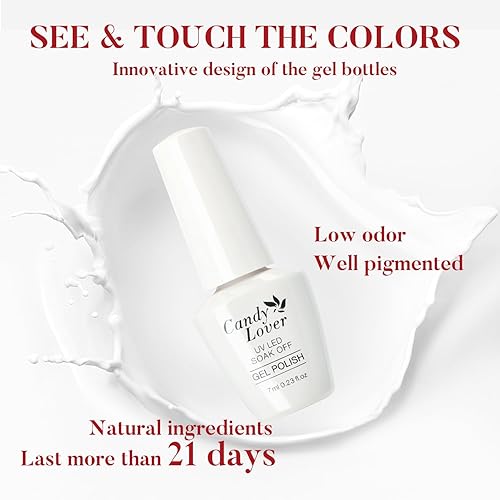 Miniatura 6 de Candy Lover Juego de esmaltes de uñas de gel con purpurina, juego de 6 colores de esmalte de uñas de gel, dorado blanco nieve, rojo, plateado y