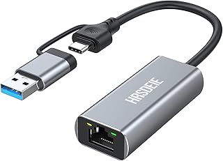 HRSDEIE USB C to Ethernet Adapter with Type-C or USB 3.0 to RJ45 Gigabit LAN 1000 Mbps, Thunderbolt 3 to Wired Network Adapter for Windows, Macbook Pro/Air, Dell XPS 15/13, iPad, Galaxy, Surface Pro