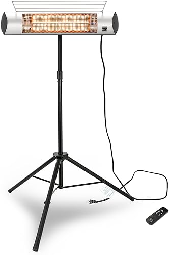 Kenmore Calentador eléctrico infrarrojo de carbono para exteriores Calentador eléctrico de patio de 1500 W, trípode ajustable y control remoto,