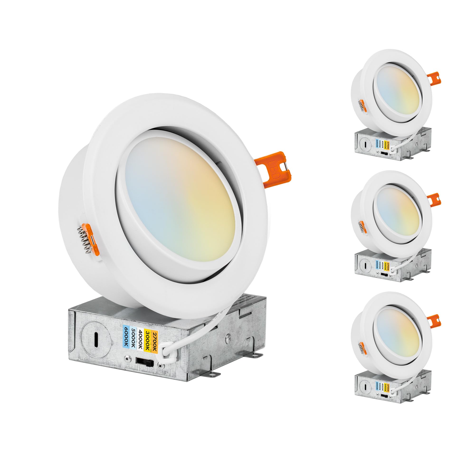 [4-Pack] PROCURU 4-Inch Gimbal Air-Tight LED 2700K-6000K Color Selectable, Rotate & Swivel Ultra-Thin Recessed Ceiling Downlight with J-Box, Dimmable, IC Rated (V4SL-GB-5W-4P)-picture-10