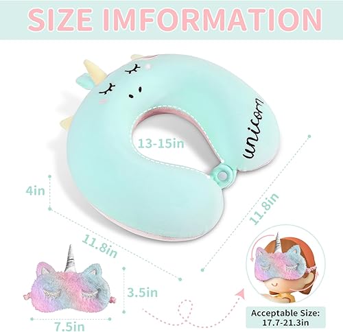 Miniatura 2 de Almohada de viaje para el cuello para niños, almohada de espuma viscoelástica de avión de unicornio con bonita máscara de sueño y tapones para los